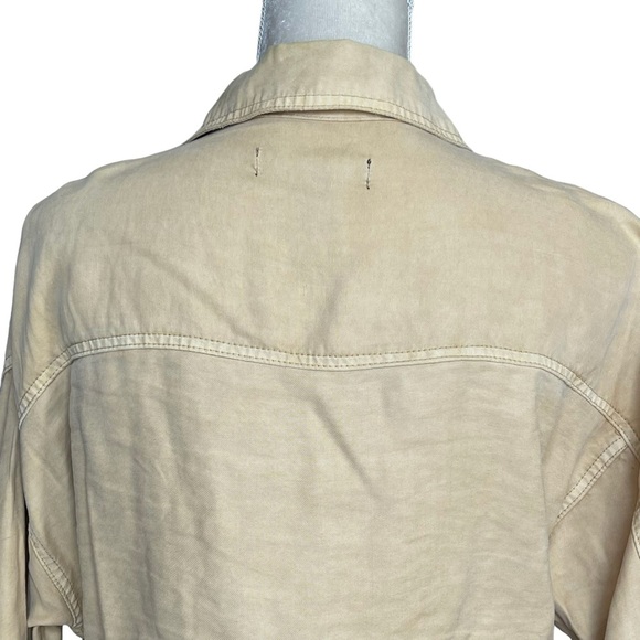 Forever 21 Cropped Drawstring Twill Jacket Size M Button Front Light Yellow - Picture 8 of 11